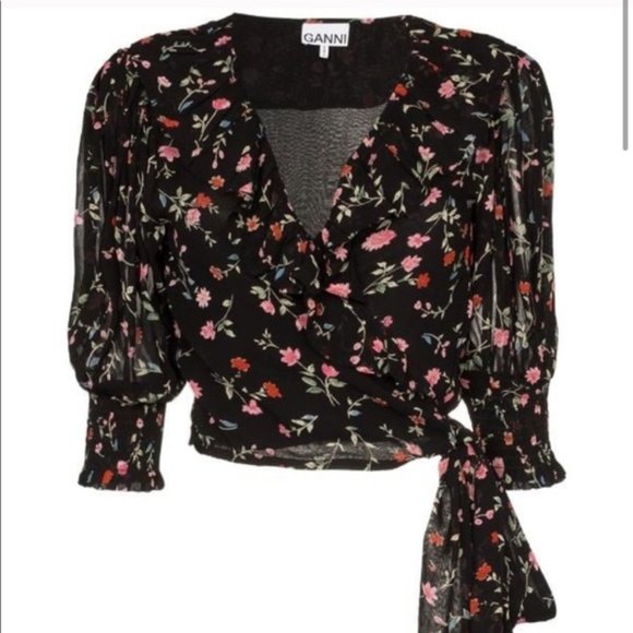 Ganni Georgette Wrap Top - Elm Floral - Picture 1 of 8